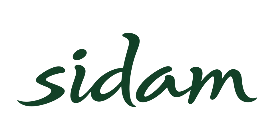 짙은 초록색 영문 sidam 손글씨 로고